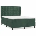 cadre de lit et matelas Vert foncé 140x190cm Velours