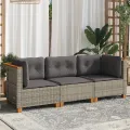 Canapé de jardin avec coussins 3 places gris résine tressée
