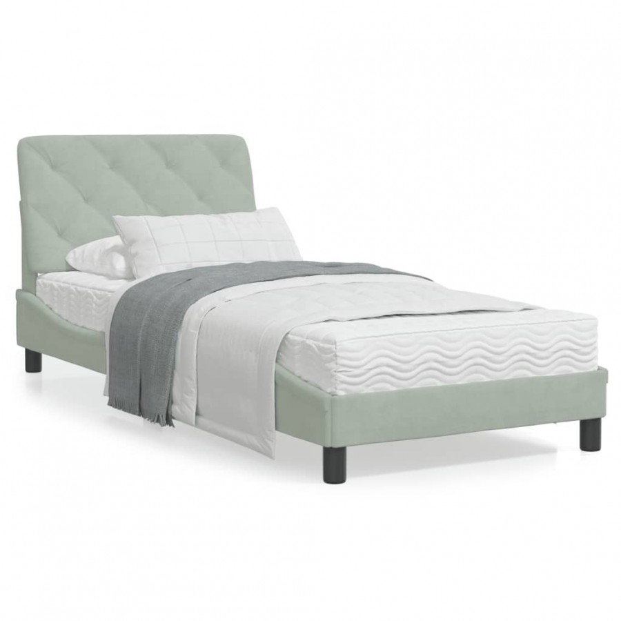 Lit avec matelas gris clair 90x190 cm velours