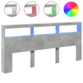 Armoire tête de lit avec LED gris béton 220x17x102 cm
