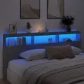 Armoire tête de lit avec LED gris béton 220x17x102 cm