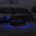 Table basse avec lumières LED chêne fumé 50x50x40 cm