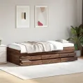 Lit de jour et tiroirs chêne marron 90x200cm bois d'ingénierie