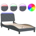 Cadre de lit avec lumières LED gris foncé 90x200 cm velours
