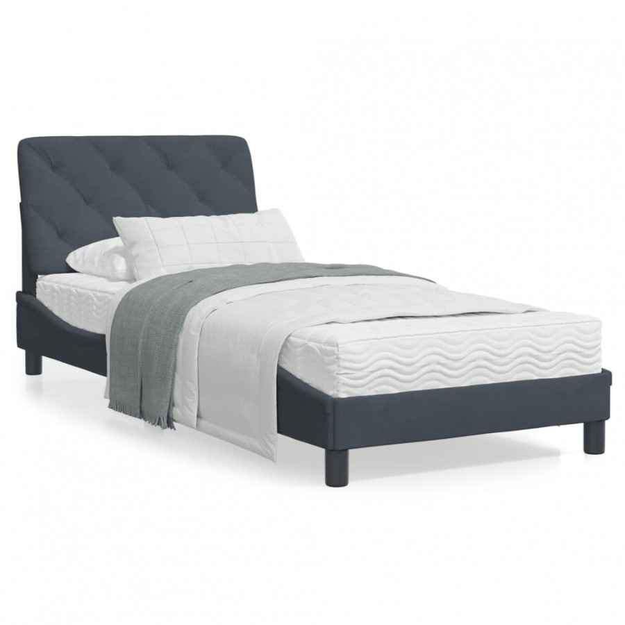 Lit avec matelas gris foncé 90x200 cm velours