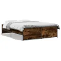 Cadre de lit chêne fumé 120x190 cm bois d'ingénierie et métal
