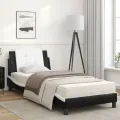 Lit avec matelas noir et blanc 90x200 cm similicuir