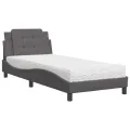 Lit avec matelas gris 90x190 cm similicuir