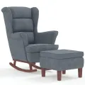 Chaise à bascule avec pieds en bois et tabouret Gris foncé