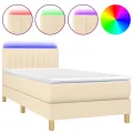 cadre de lit avec matelas LED Crème 90x190 cm Tissu