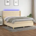 cadre de lit matelas et LED Crème 160x200 cm Tissu