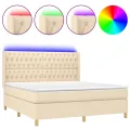 cadre de lit matelas et LED Crème 160x200 cm Tissu