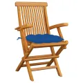 Chaises de jardin avec coussins bleu 3 pcs Bois de teck massif