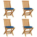 Chaises de jardin avec coussins bleu 4 pcs Bois de teck massif
