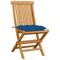 Chaises de jardin avec coussins bleu 4 pcs Bois de teck massif