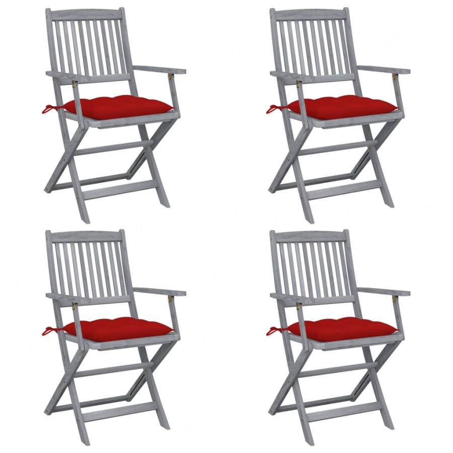 Chaises pliables d'extérieur 4 pcs avec coussins Bois d'acacia