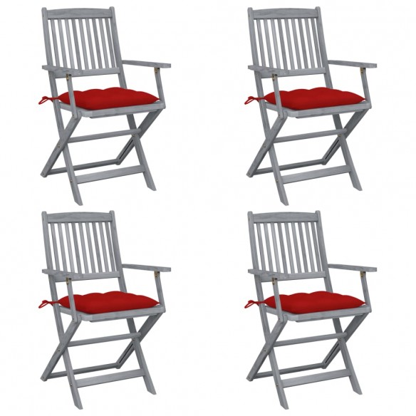 Chaises pliables d'extérieur 4 pcs avec coussins Bois d'acacia