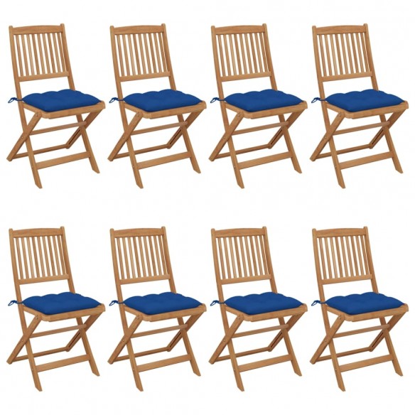 Chaises pliables de jardin 8 pcs avec coussins Bois d'acacia