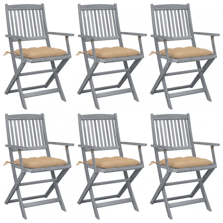 Chaises pliables d'extérieur 6 pcs avec coussins Bois d'acacia