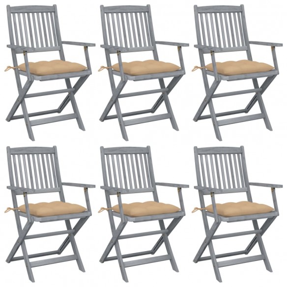 Chaises pliables d'extérieur 6 pcs avec coussins Bois d'acacia