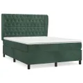 cadre de lit et matelas Vert foncé 140x190cm Velours