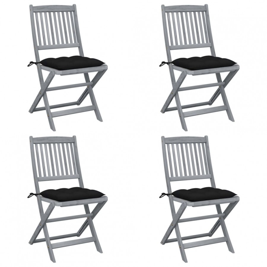 Chaises pliables d'extérieur 4 pcs avec coussins Bois d'acacia