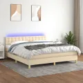 cadre de lit avec matelas LED Crème 160x200 cm Tissu