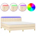 cadre de lit avec matelas LED Crème 160x200 cm Tissu