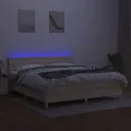 cadre de lit avec matelas LED Crème 160x200 cm Tissu