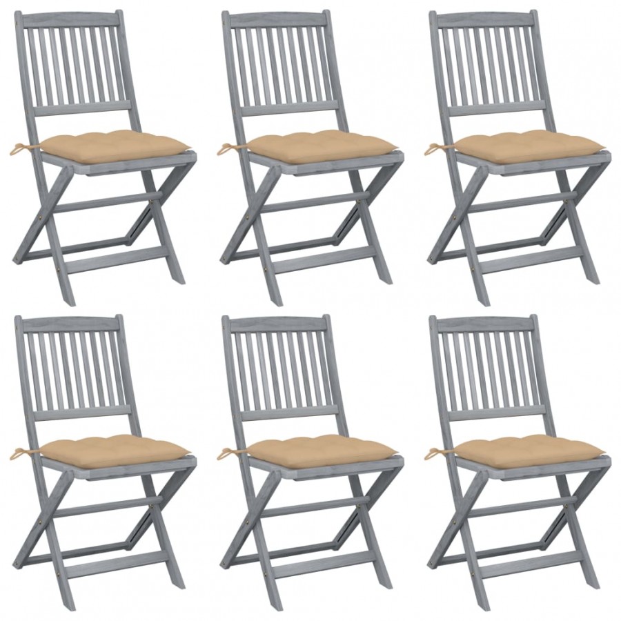 Chaises pliables d'extérieur 6 pcs avec coussins Bois d'acacia