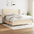 cadre de lit avec matelas Crème 160x200 cm Tissu