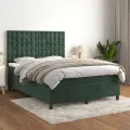 cadre de lit et matelas Vert foncé 140x190cm Velours
