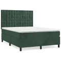 cadre de lit et matelas Vert foncé 140x190cm Velours