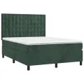 cadre de lit et matelas Vert foncé 140x190cm Velours