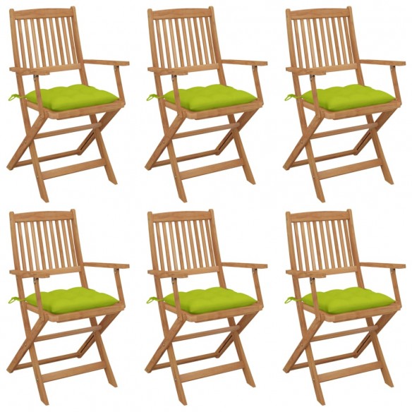 Chaises pliables de jardin 6 pcs avec coussins Bois d'acacia