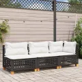 Canapé de jardin avec coussins 3 places noir résine tressée