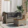 Canapés d'angle de jardin et coussins 2 pcs gris résine tressée