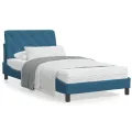 Lit avec matelas bleu 100x200 cm velours