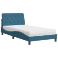 Lit avec matelas bleu 100x200 cm velours