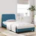 Lit avec matelas bleu 100x200 cm velours