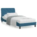 Lit avec matelas bleu 90x200 cm velours