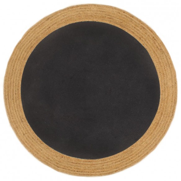 Tapis tressé Noir et naturel 90 cm Jute et coton Rond