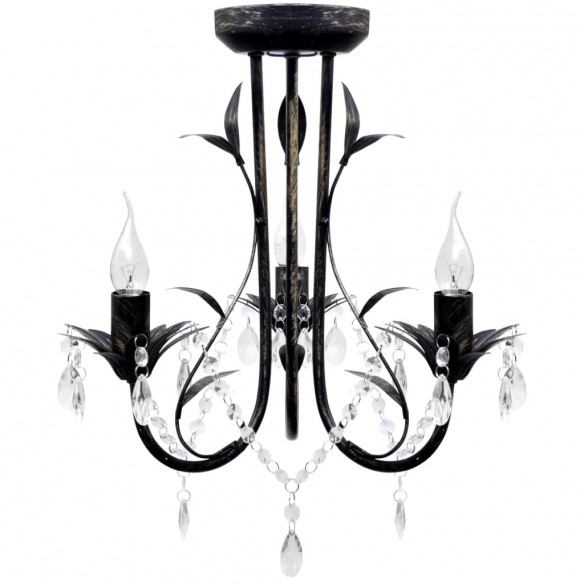 Lustre métal noir style art nouveau + perles crystal 3 x E14 Ampoules