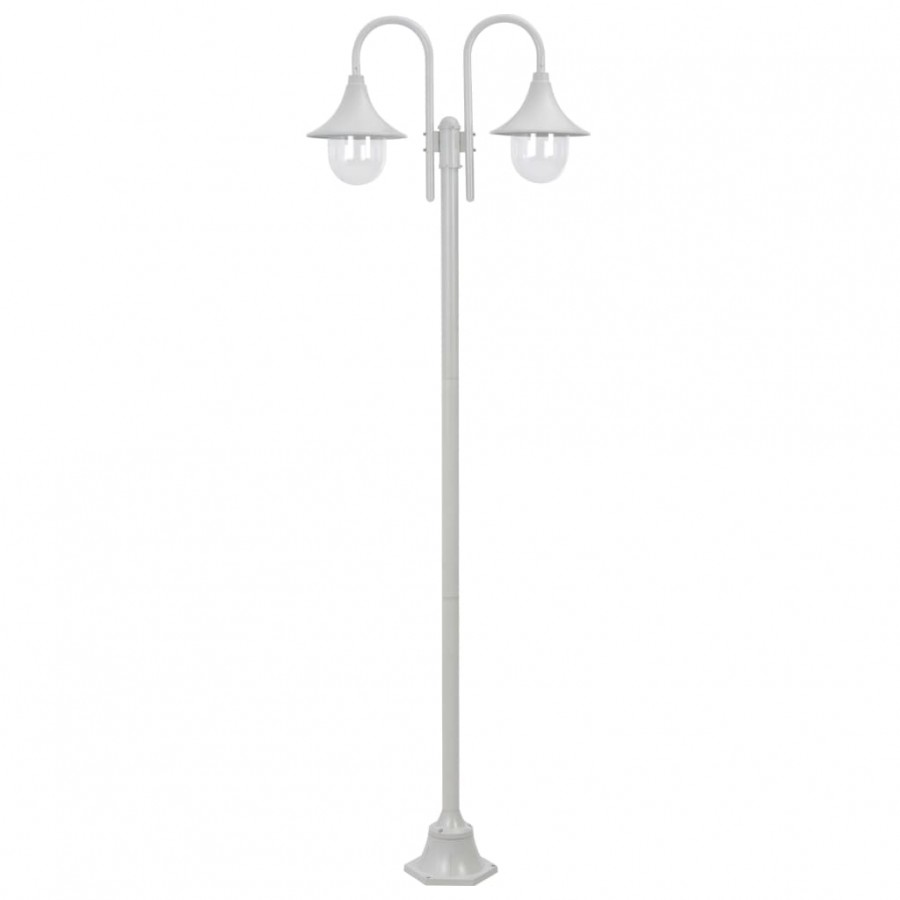 Lampadaire de jardin E27 220 cm Aluminium 2 lanternes Blanc