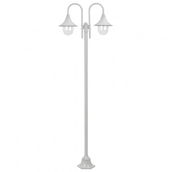 Lampadaire de jardin E27 220 cm Aluminium 2 lanternes Blanc