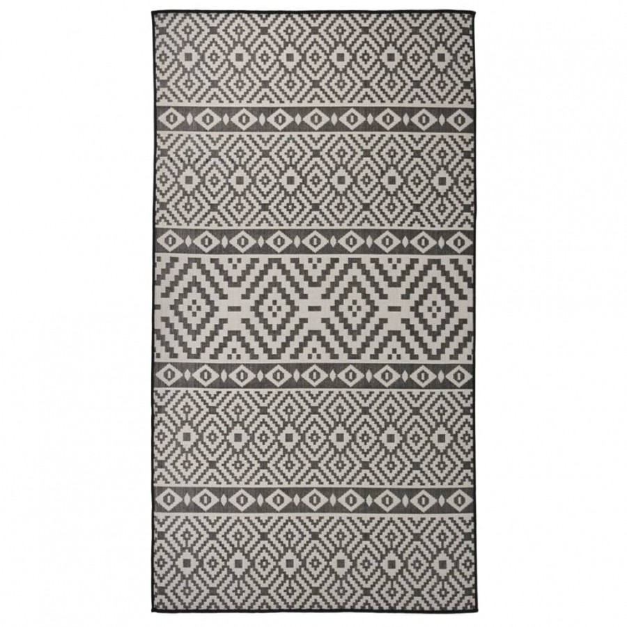 Tapis à tissage plat d'extérieur 80x150 cm Rayures noires