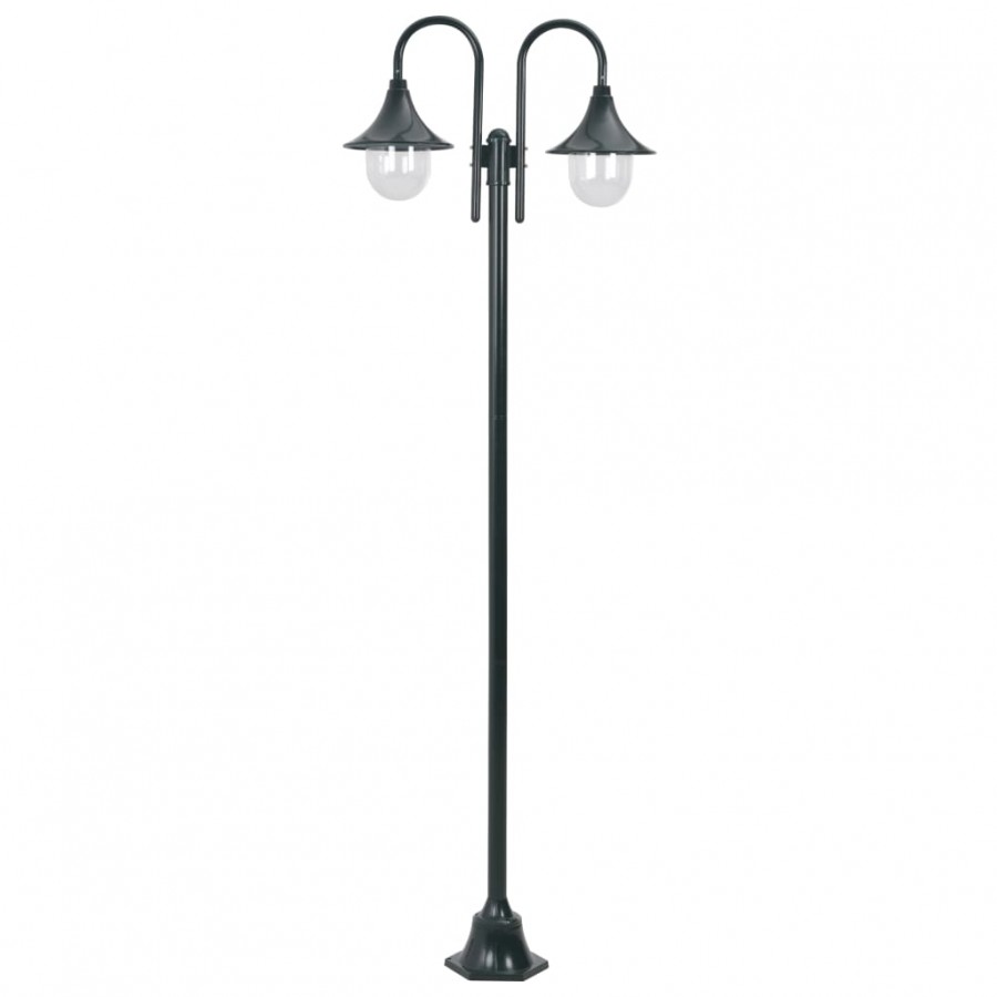 Lampadaire de jardin E27 220cm Aluminium 2 lanternes Vert foncé