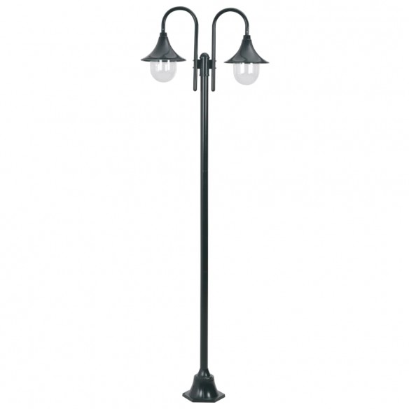 Lampadaire de jardin E27 220cm Aluminium 2 lanternes Vert foncé