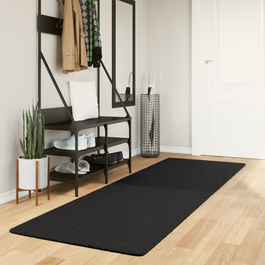 Tapis HUARTE à poils courts doux et lavable noir 80x250 cm