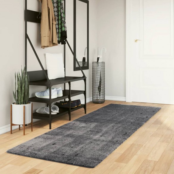 Tapis HUARTE à poils courts doux et lavable anthracite 80x250cm